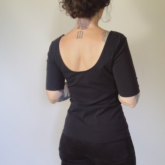 Ann Taylor Tops - ANN TAYLOR Scoop Back Bateau Neck Knit Top Black